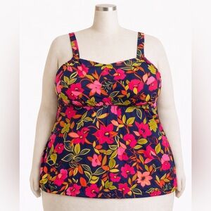 Lands' End Women's Floral Swim Top - Pink and Green